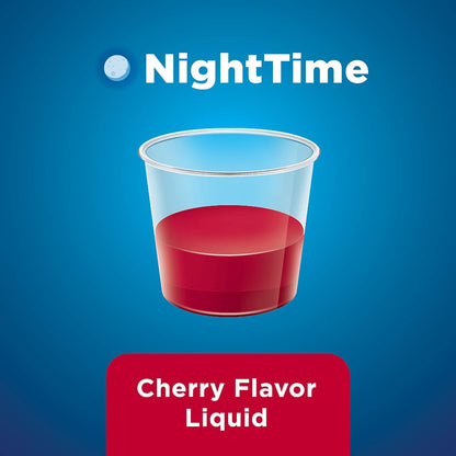 Basic Care Night Time Cold & Flu Liquid, Cherry, 12 fl oz (Pack of 1)