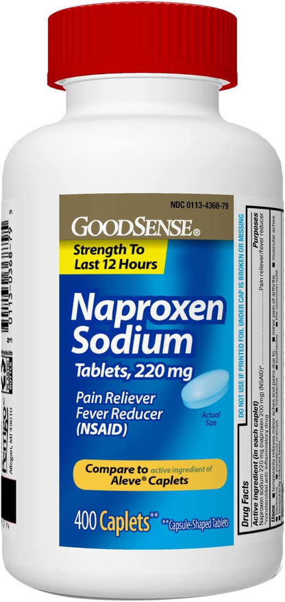 GoodSense Naproxen Sodium Tablets 220 mg, Pain Reliever and Fever Reducer (NSAID), 400 Count